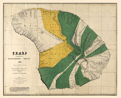 Historic County Map - Lanai County Hawaii - Brown 1878 - 28.30 x 23 - Vintage Wall Art