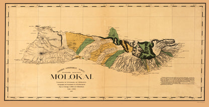 Historic County Map - Molokai County Hawaii - Willis 1897 - 23 x 44.83 - Vintage Wall Art