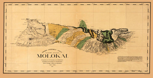 Historic County Map - Molokai County Hawaii - Willis 1897 - Vintage Wall Art