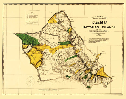 Historic County Map - Oahu County Hawaii - Covington 1881 - Vintage Wall Art