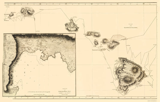 Historic State Map - Sandwich Islands Hawaii - Bonne 1785 - 23 x 36.06 - Vintage Wall Art