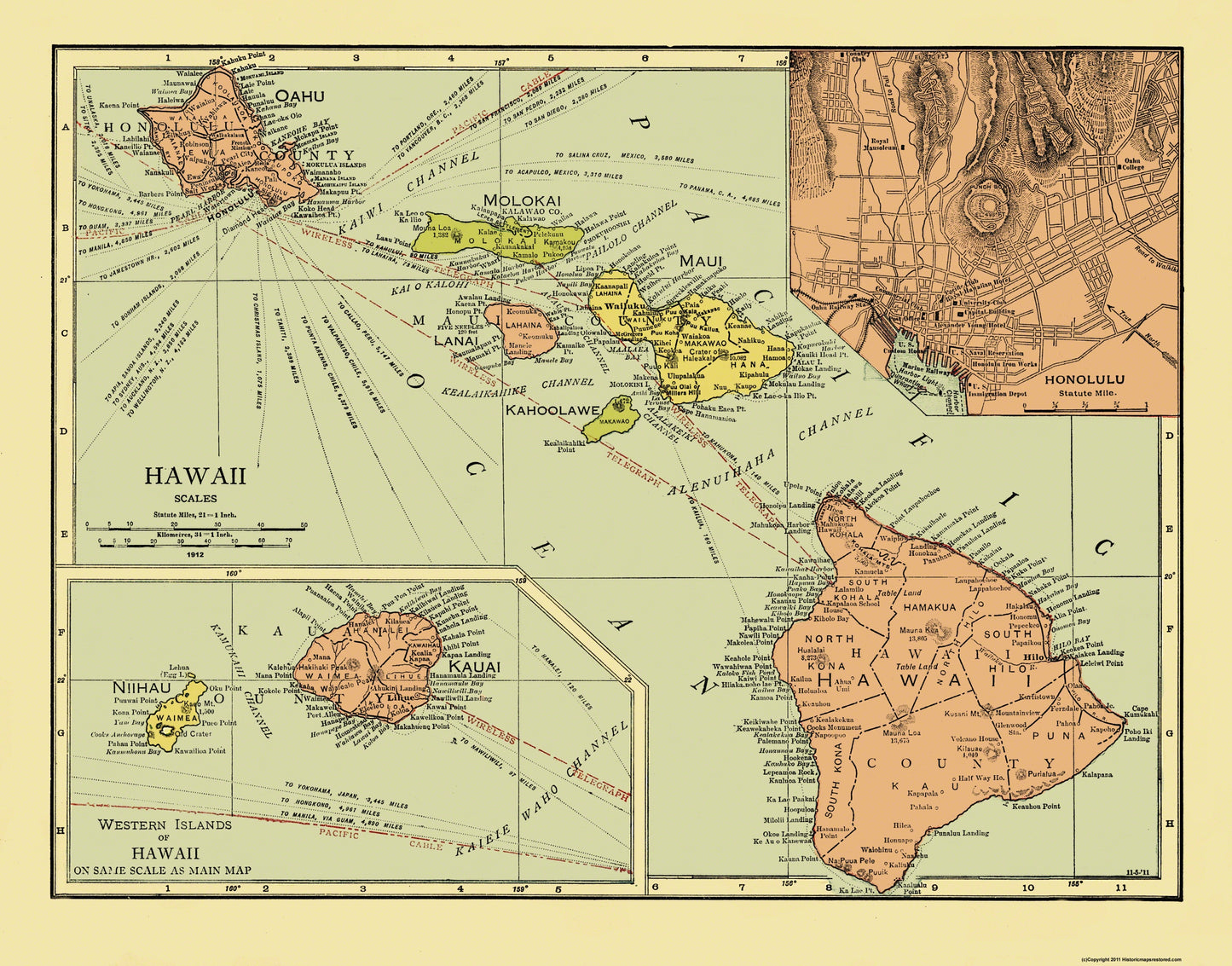 Historic State Map - Hawaii - Rand McNally 1912 - 29.31 x 23 - Vintage Wall Art