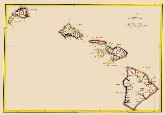 Historic State Map - Hawaii - Lahaina 1837 - 23 x 32.92 - Vintage Wall Art