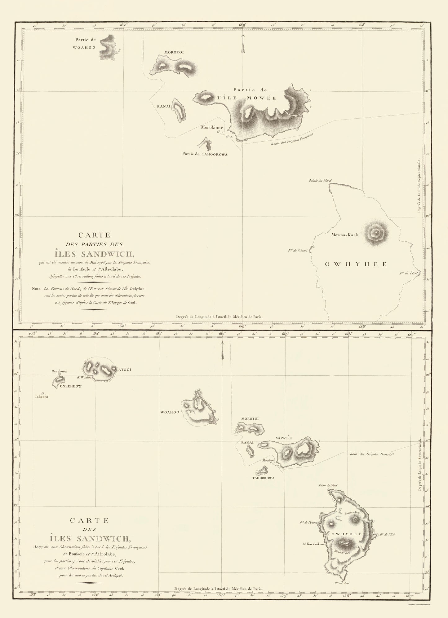 Historic State Map - Sandwich Islands Hawaii  - Bernizet 1797 - 23 x 31.75 - Vintage Wall Art