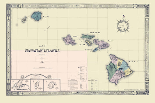 Historic State Map - Hawaii - Giles 1876 - 23 x 34.54 - Vintage Wall Art