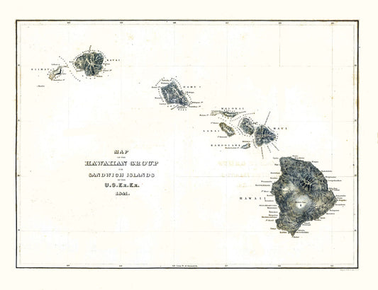 Historic State Map - Hawaii - Douglas 1841 - 29.91 x 23 - Vintage Wall Art