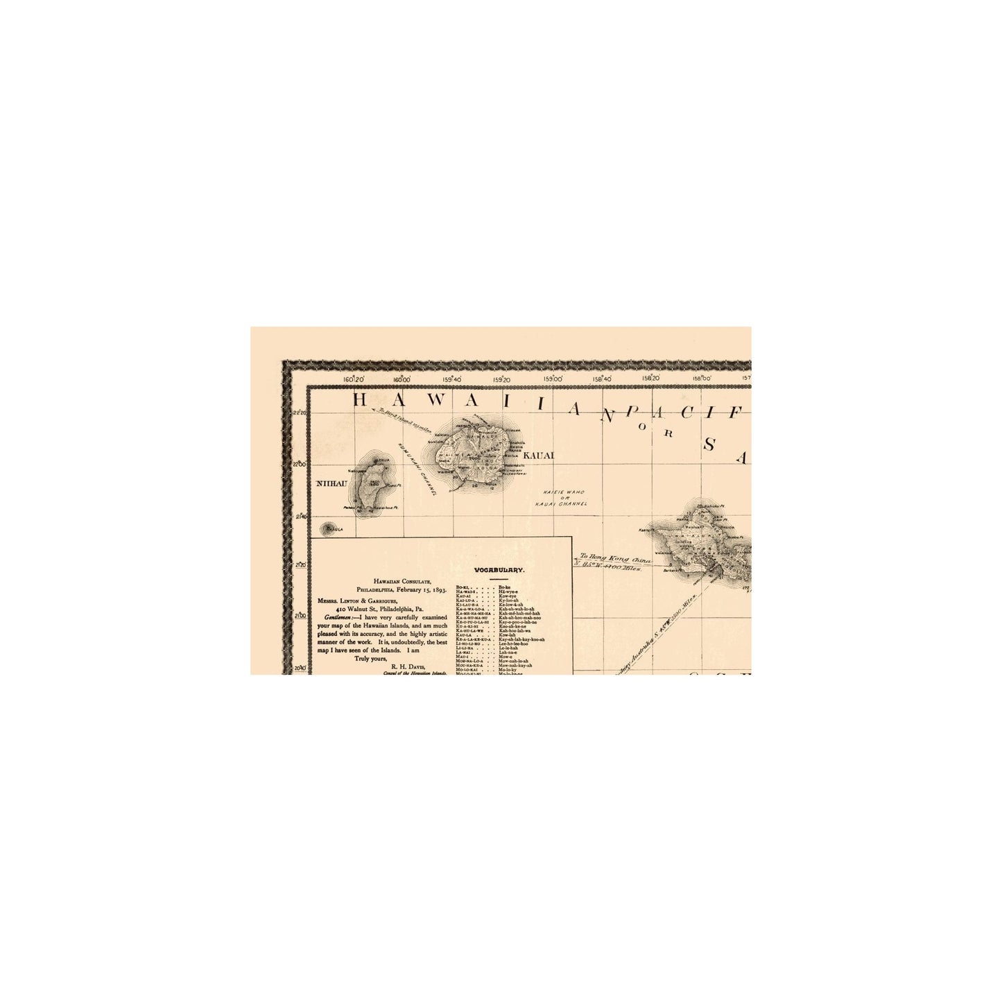 Historic State Map - Hawaii - Linton 1893 - 33.10 x 23 - Vintage Wall Art