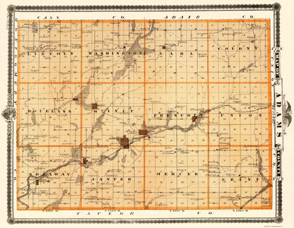 Historic County Map - Adams Iowa County - Andreas 1874 - 23 x 29.66 - Vintage Wall Art