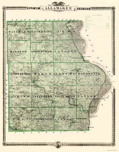 Historic County Map - Allamakee County Iowa - Andreas 1874 - 23 x 29.34 - Vintage Wall Art