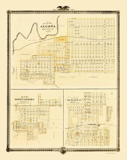 Historic City Map - Algona Boone Boonsboro Iowa - Andreas 1874 - 23 x 28.91 - Vintage Wall Art