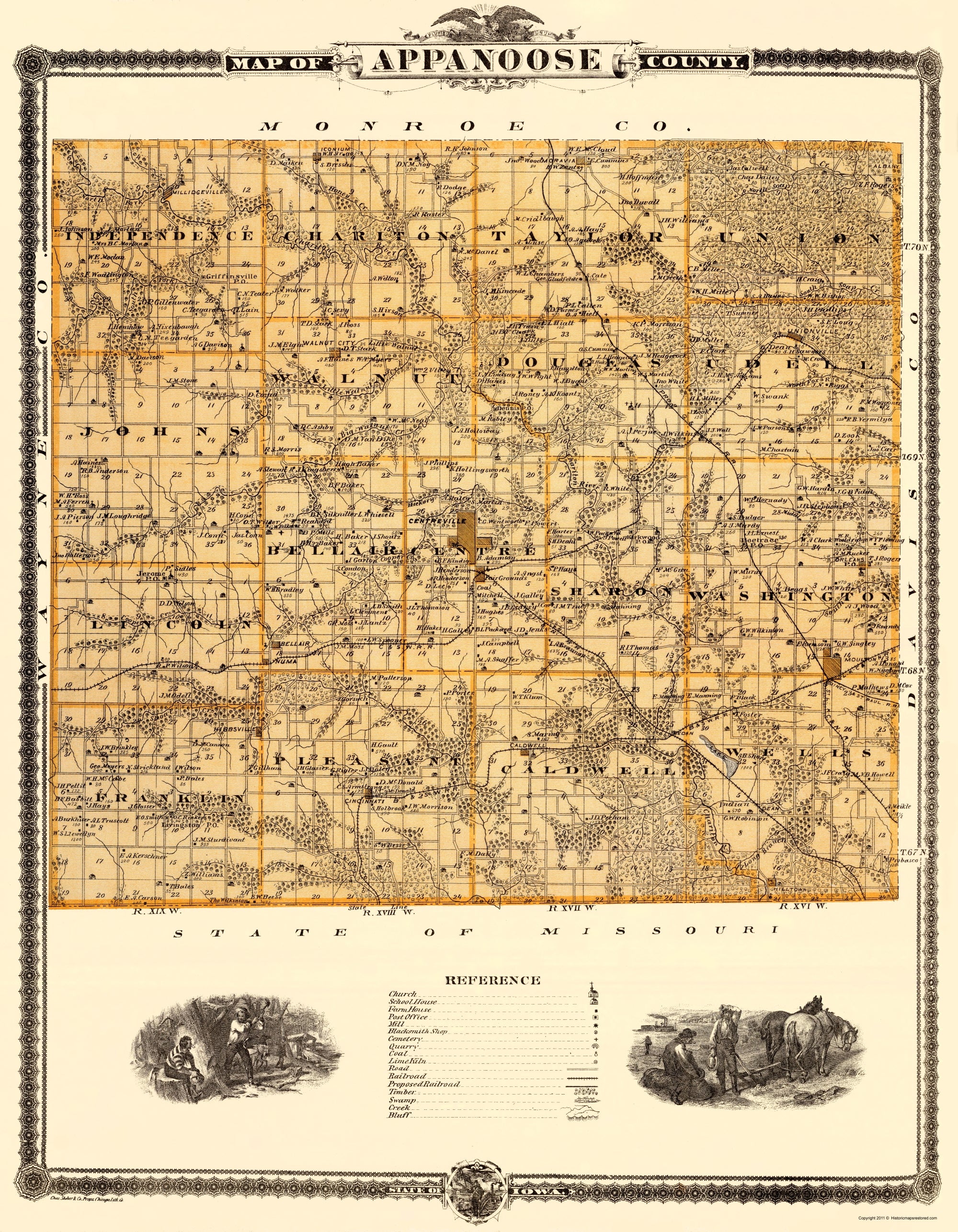 Historic County Map - Appanoose County Iowa - Andreas 1875 - Vintage W ...
