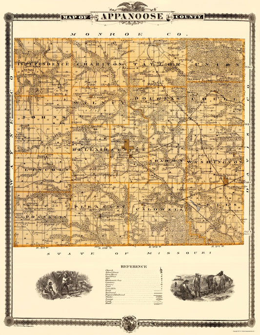 Historic County Map - Appanoose County Iowa - Andreas 1875 - 23 x 29.57 - Vintage Wall Art