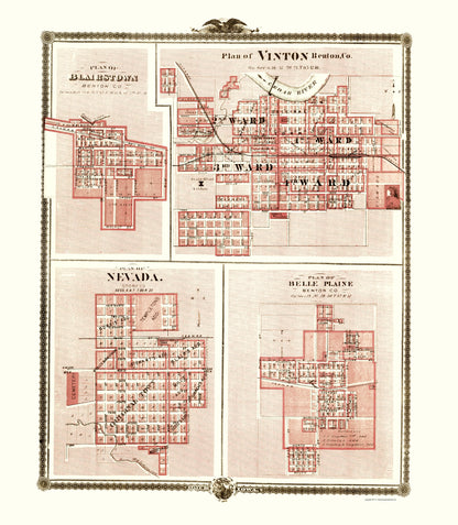 Historic City Map - Blairstown Vinton Nevada Belle Plaine Iowa - Andreas 1874 - 23x26 - Vintage Wall Art