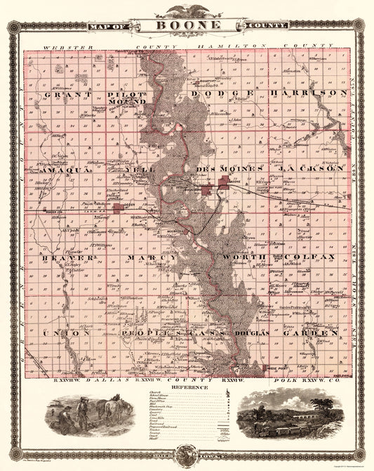 Historic County Map - Boone County Iowa - Andreas 1874 - 23 x 28.90 - Vintage Wall Art
