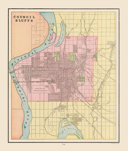 Historic City Map - Council Bluffs  Iowa - Cram 1892 - 23 x 27.16 - Vintage Wall Art