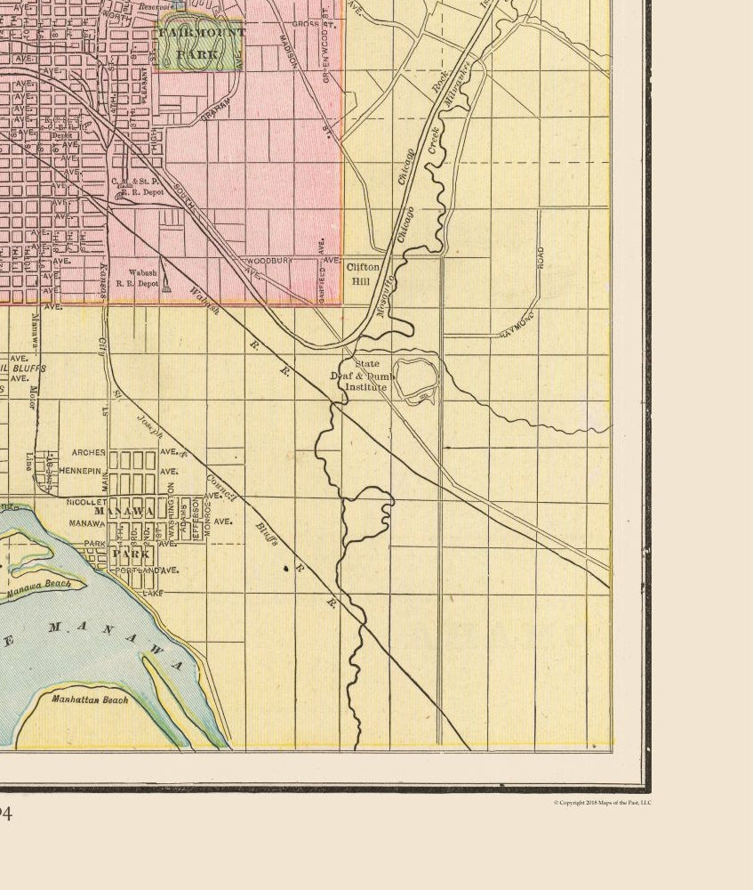 Historic City Map - Council Bluffs  Iowa - Cram 1892 - 23 x 27.16 - Vintage Wall Art