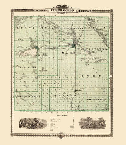 Historic County Map - Cerro Gordo County Iowa - Andreas 1874 - 23 x 26.36 - Vintage Wall Art