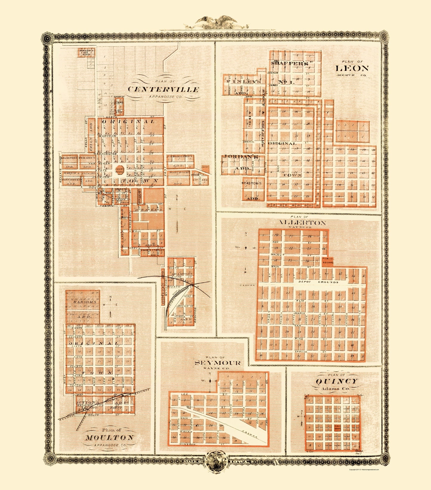 Historic City Map - Centerville Leon Allerton Seymour Quincy Iowa - Andreas 1874 - 23 x 26 - Vintage Wall Art