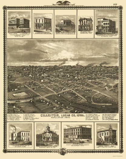 Historic Panoramic View - Chariton Iowa - Andreas 1875 - 23 x 28.98 - Vintage Wall Art