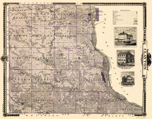 Historic County Map - Clayton County Iowa - Andreas 1874 - 23 x 29.37 - Vintage Wall Art