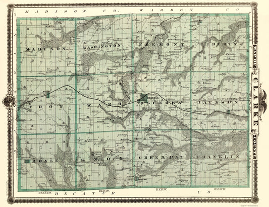 Historic County Map - Clarke County Iowa - Andreas 1874 - 23 x 29.83 - Vintage Wall Art