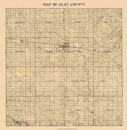 Historic County Map - Clay County Iowa - Long 1896 - 23 x 23.55 - Vintage Wall Art