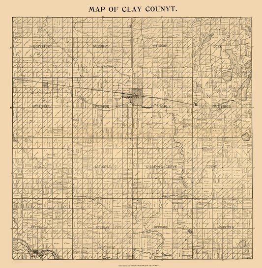 Historic County Map - Clay County Iowa - Long 1896 - 23 x 23.55 - Vintage Wall Art