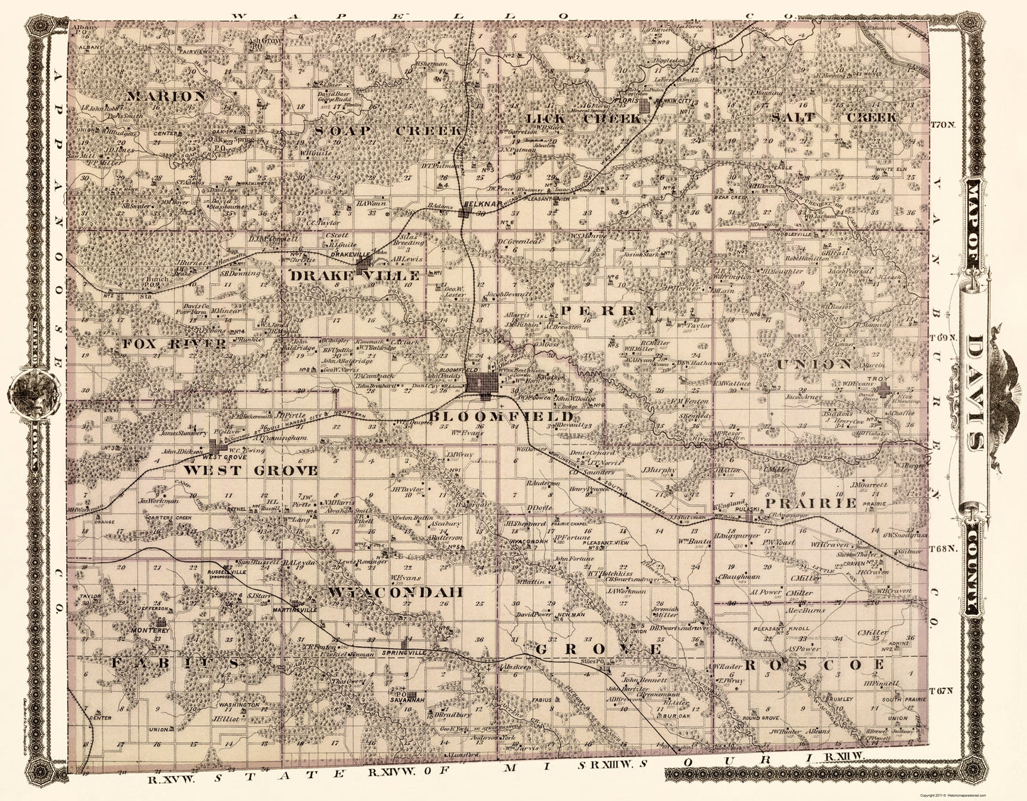 Historic County Map - Davis County Iowa - Andreas 1875 - 23 x 29.48 - Vintage Wall Art