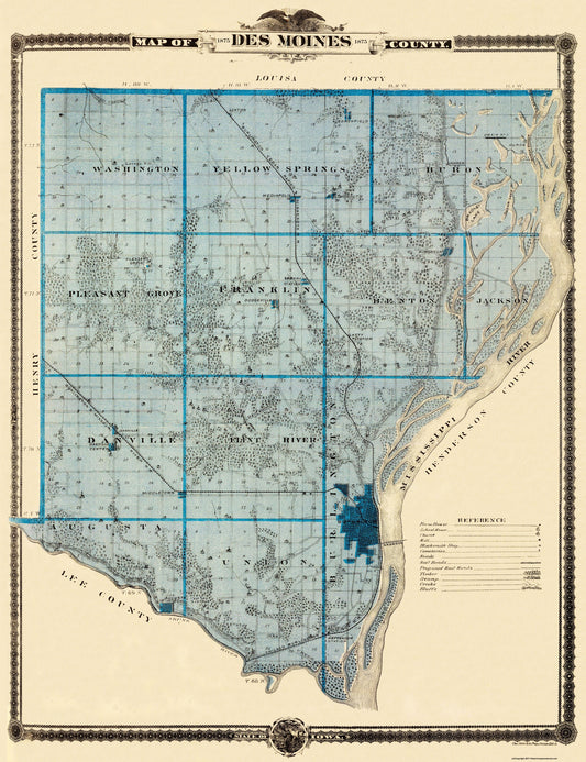 Historic County Map - Des Moines County Iowa - Shober 1875 - 23 x 29.88 - Vintage Wall Art