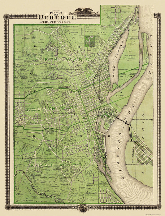 Historic County Map - Dubuque County Iowa - Shober 1875 - 23 x 30 - Vintage Wall Art