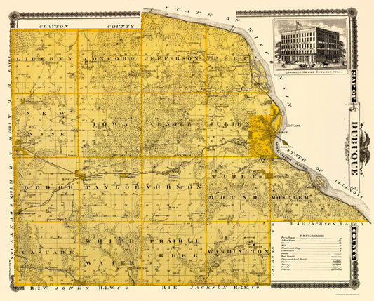 Historic County Map - Dubuque County Iowa - Andreas 1874 - 23 x 28.59 - Vintage Wall Art