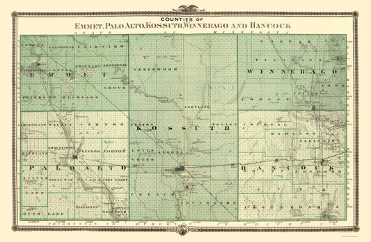 Historic County Map - Palo Alto County Iowa - Andreas 1874 - 23 x 35.25 - Vintage Wall Art