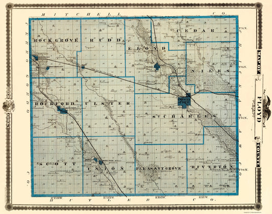 Historic County Map - Floyd County Iowa - Andreas 1874 - 23 x 29.18 - Vintage Wall Art