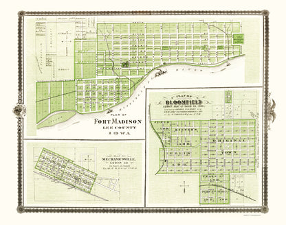 Historic City Map - Fort Madison Mechanicsville Bloomfield Iowa - Andreas 1874 - 23 x 29.17 - Vintage Wall Art