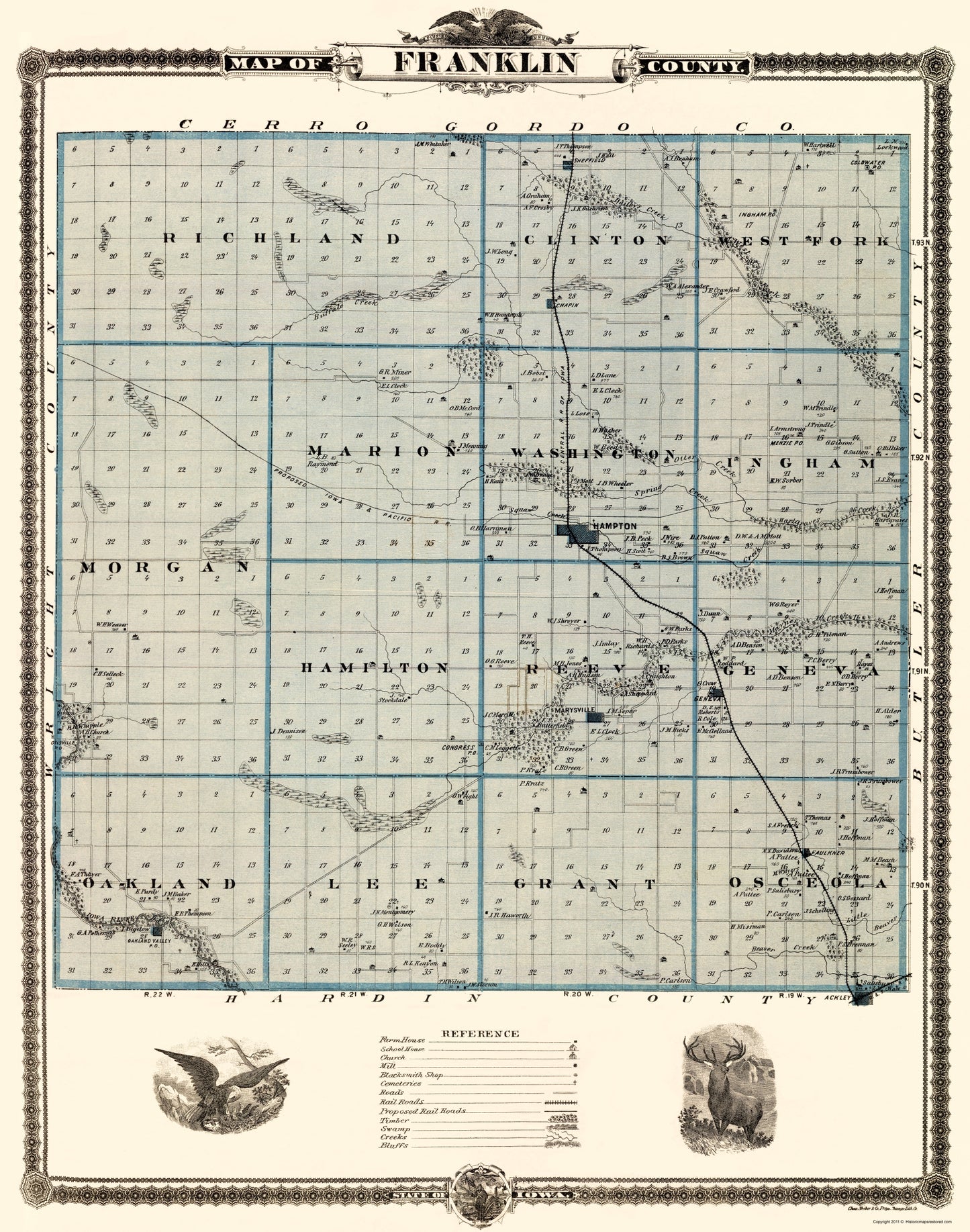 Historic County Map - Franklin County Iowa - Andreas 1874 - 23 x 29.21 - Vintage Wall Art