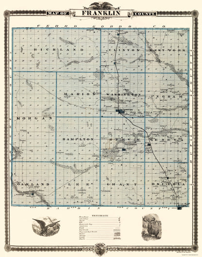 Historic County Map - Franklin County Iowa - Andreas 1874 - 23 x 29.21 - Vintage Wall Art