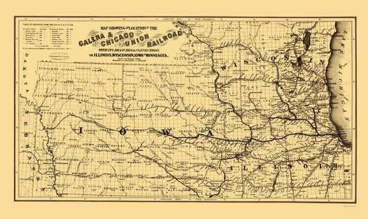 Railroad Map - Galena and Chicago Union Railroad - Colton 1862 - 23 x 38.52 - Vintage Wall Art