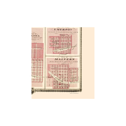 Historic City Map - Glenwood Denison Hastings Iowa - Andreas 1874 - 23 x 26.16 - Vintage Wall Art