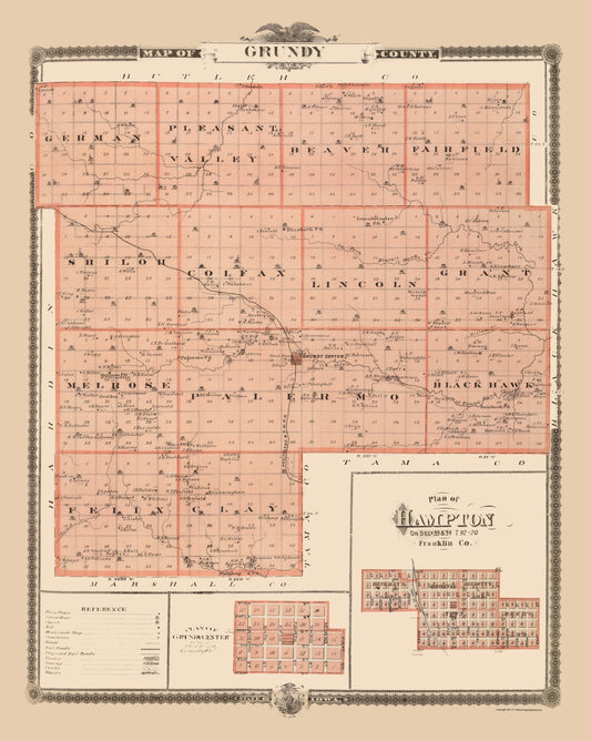 Historic County Map - Grundy County Iowa - Andreas 1874 - 23 x 28.80 - Vintage Wall Art