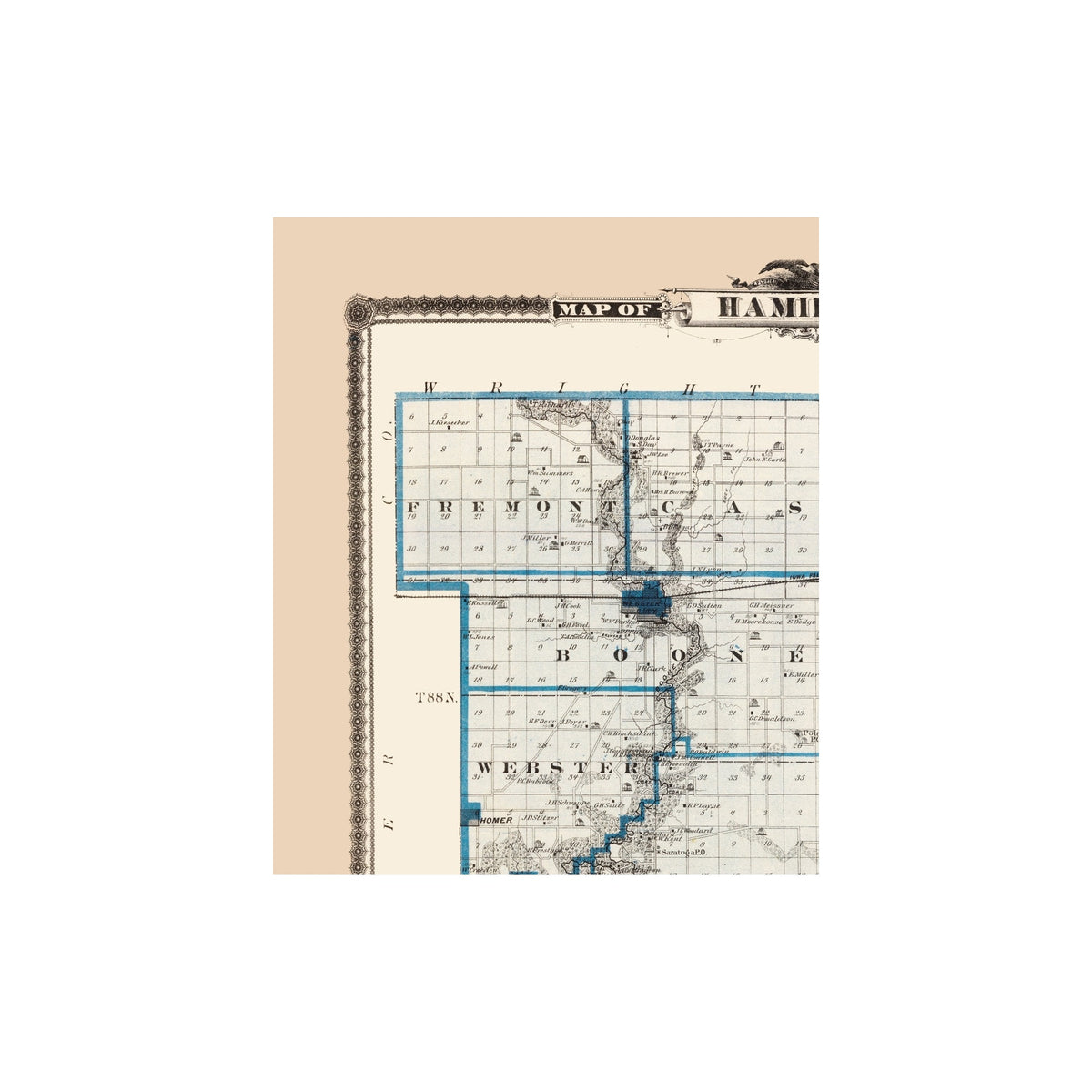 Hamilton Iowa Map Historic County Map - Hamilton County Iowa - Andreas 1874 - 23 x 27.67 ...