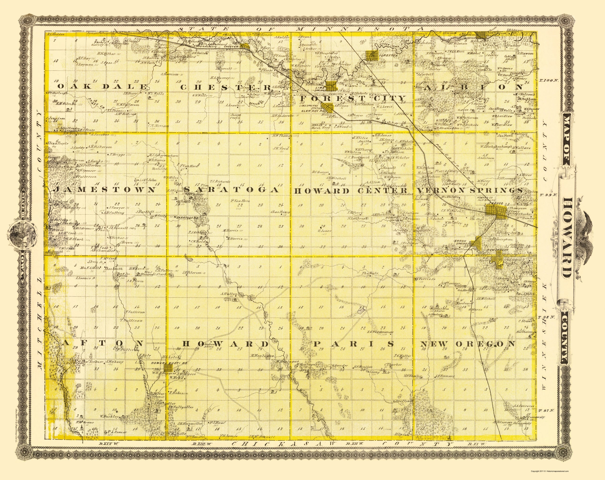 Historic County Map - Howard County Iowa - Andreas 1874 - 23 x 29.02 ...