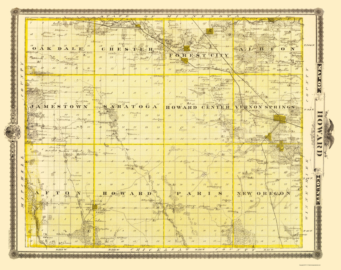 Historic County Map - Howard County Iowa - Andreas 1874 - 23 x 29.02 - Vintage Wall Art