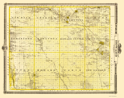 Historic County Map - Howard County Iowa - Andreas 1874 - 23 x 29.02 - Vintage Wall Art