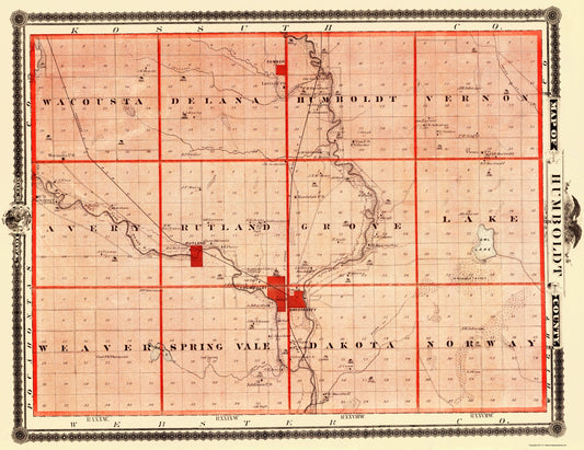 Historic County Map - Humboldt County Iowa - Andreas 1874 - 23 x 29.84 - Vintage Wall Art