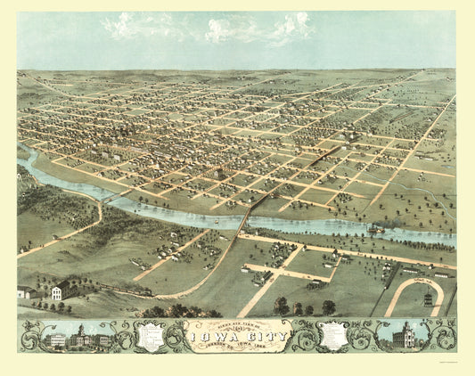 Historic Panoramic View - Iowa City Iowa - Ruger 1868 - 23 x 29.04 - Vintage Wall Art