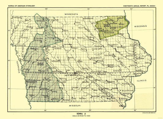 Historic State Map - Iowa - Hoen 1896 - 31.43 x 23 - Vintage Wall Art