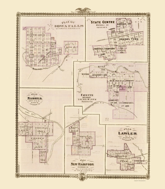 Historic City Map - Iowa Falls Nashua Fayette State Centre Iowa - Andreas 1874 - 23 x 26.36 - Vintage Wall Art