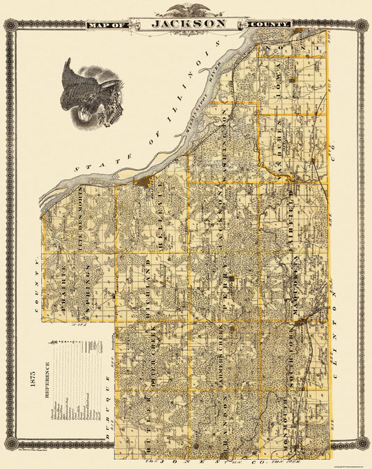 Historic County Map - Jackson County Iowa - Shober 1875 - 23 x 29 - Vintage Wall Art