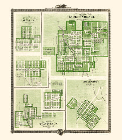 Historic City Map - Jesup Independence Delhi Iowa - Andreas 1874 - 23 x 26.36 - Vintage Wall Art