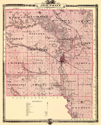 Historic County Map - Johnson County Iowa - Andreas 1874 - 23 x 28.44 - Vintage Wall Art